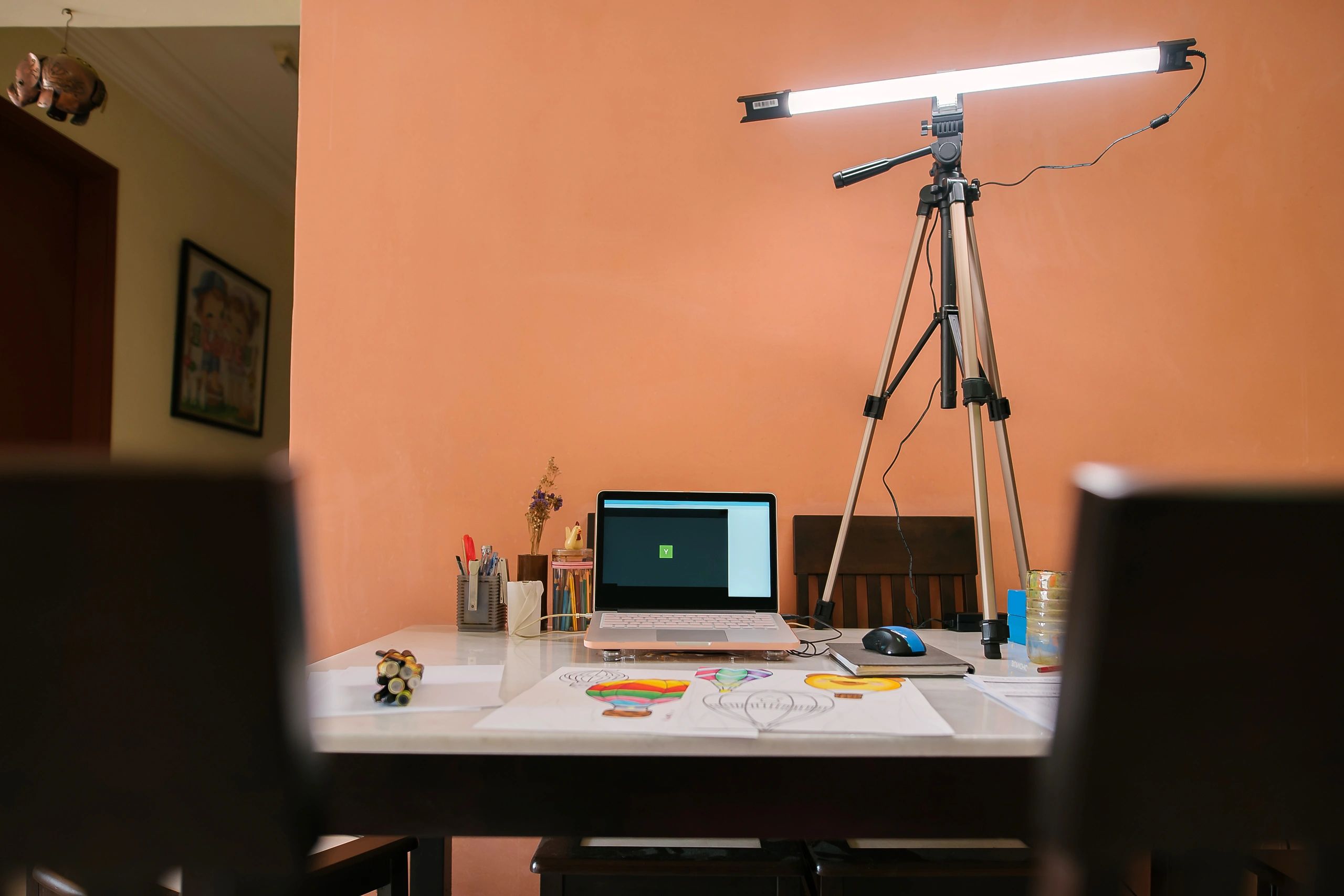 Professional laptop workspace for digital content and online marketing