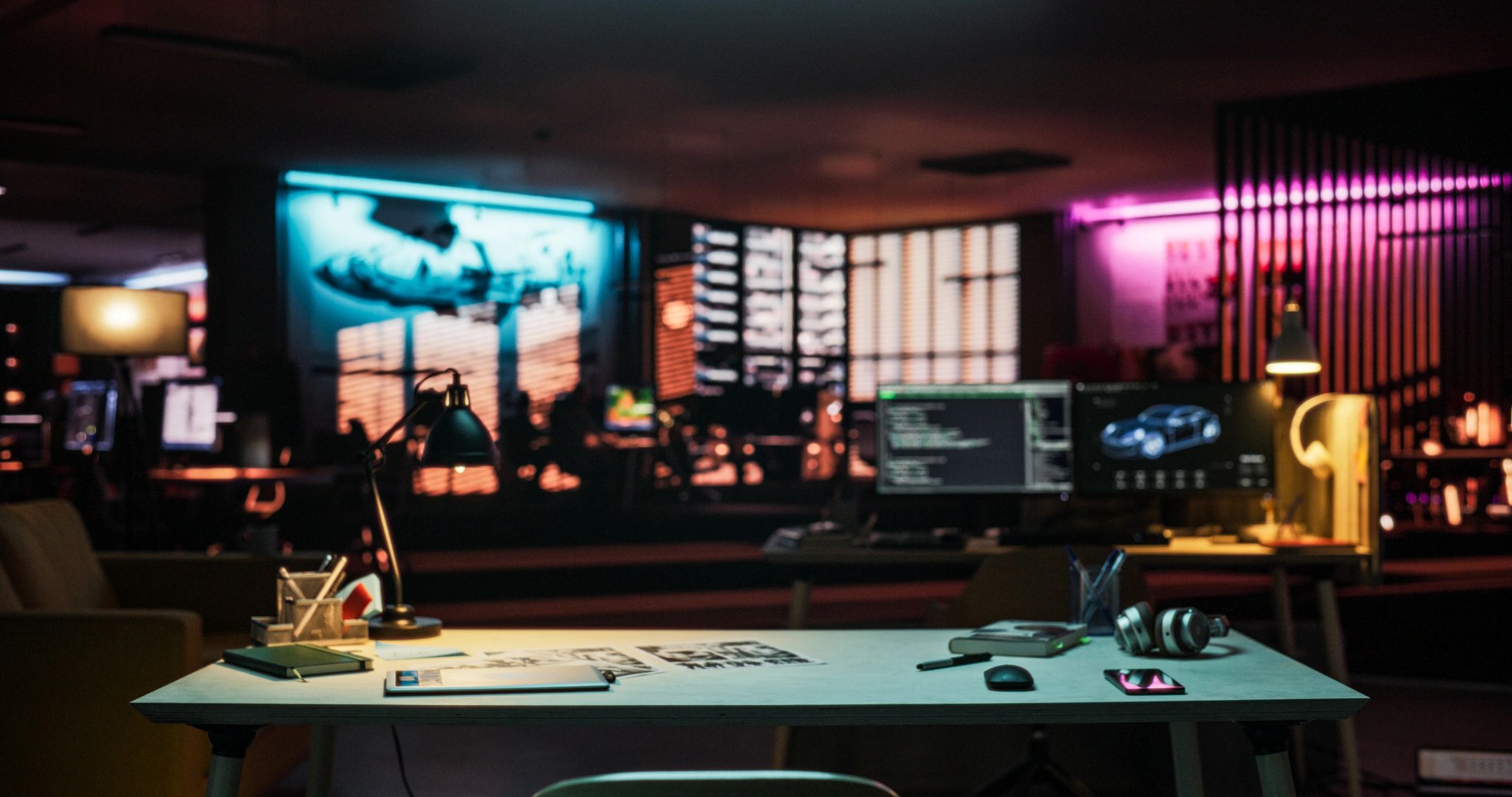 Creative office desk setup for branding and visual media production