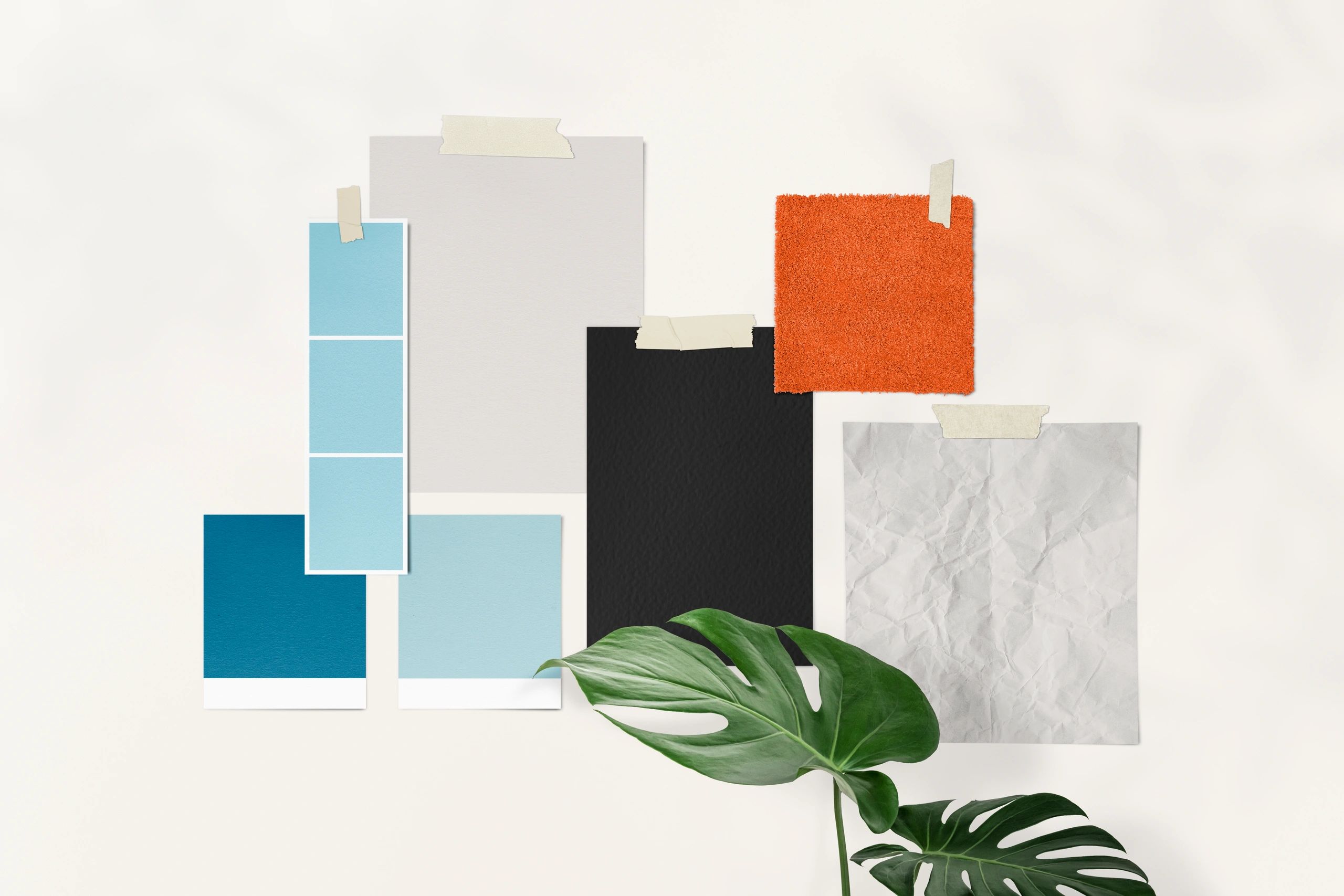 Brand design mood board pinned on wall