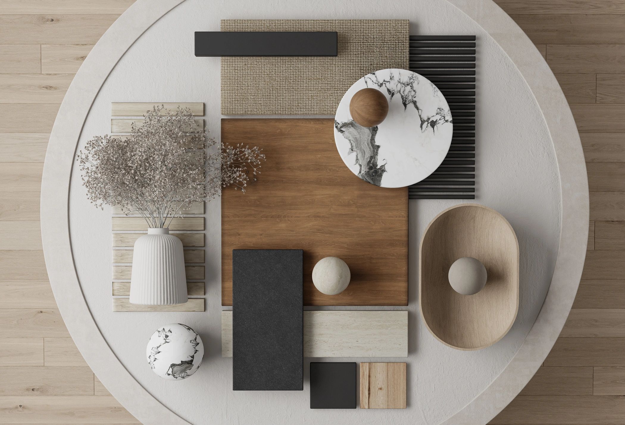 Brand identity materials and textures mood board